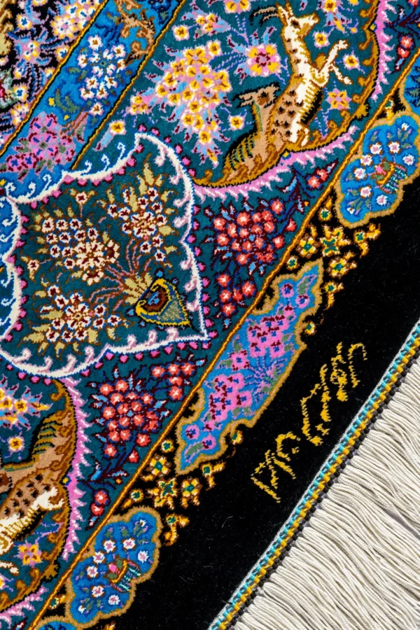 Sky Jewel Persian silk rug, Qom weaving, 80 Raj, signed Mirmehdi