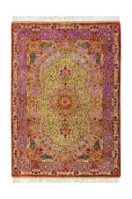 Queen’s Garden Persian rug, hand-knotted in Qom, pure silk, 80 Raj, signed Alipour