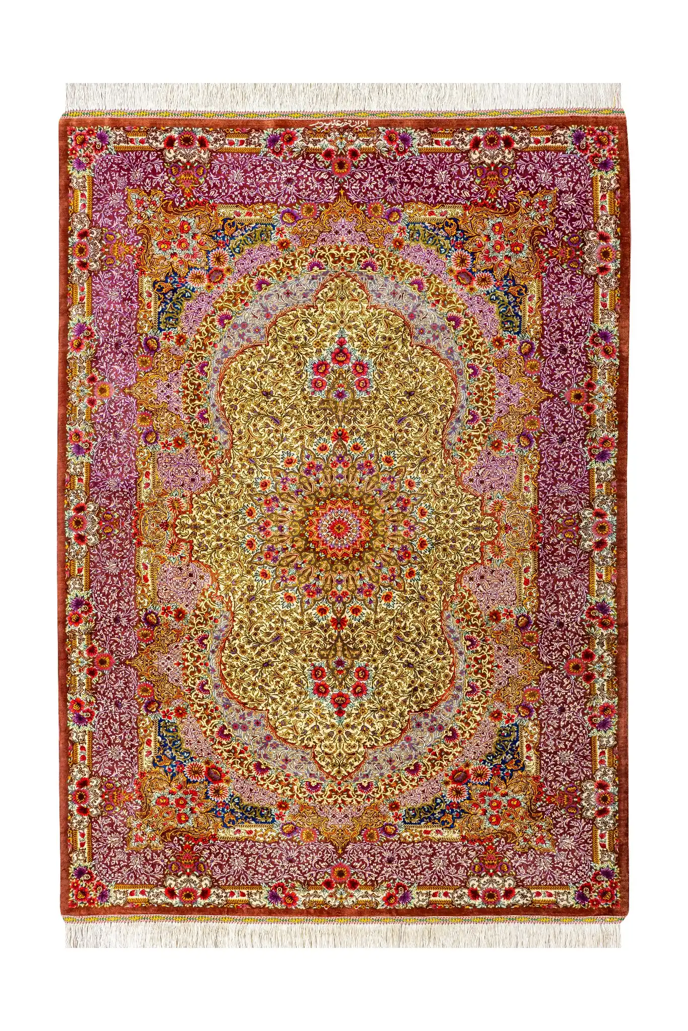 persian-fullsilk-handmade-carpet-fine-art-80raj-50-936-0 Queen’s Garden Persian rug, hand-knotted in Qom, pure silk, 80 Raj, signed Alipour
