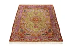 Queen’s Garden Persian rug, hand-knotted in Qom, pure silk, 80 Raj, signed Alipour