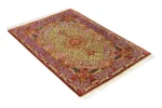 Queen’s Garden Persian rug, hand-knotted in Qom, pure silk, 80 Raj, signed Alipour