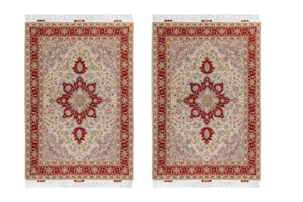 Royal Reflection – A Tabriz Twin Set, pair of Persian hand-knotted Heris carpets in fine wool and silk with high-grade cotton warp, 50 Raj density, each approx. 3 sqm.