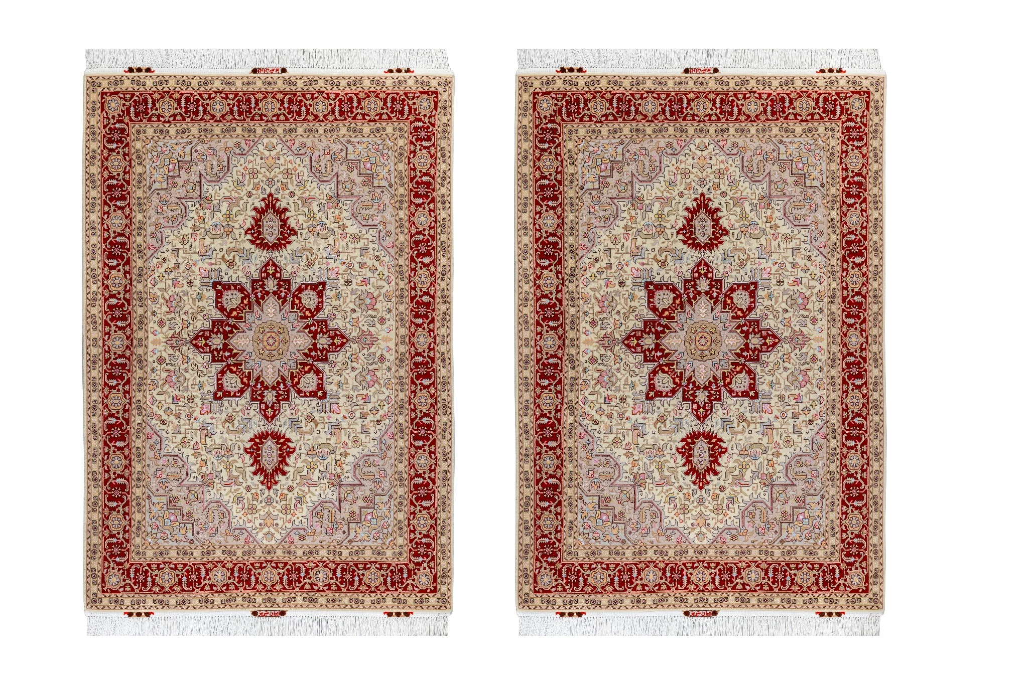 iranian-hand-knotted-carpet-tabriz-heris-parsarugs-1085-0 Royal Reflection – A Tabriz Twin Set, pair of Persian hand-knotted Heris carpets in fine wool and silk with high-grade cotton warp, 50 Raj density, each approx. 3 sqm.