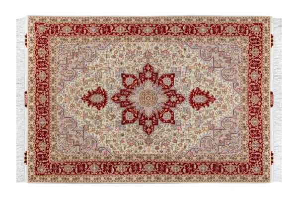 Royal Reflection – A Tabriz Twin Set, pair of Persian hand-knotted Heris carpets in fine wool and silk with high-grade cotton warp, 50 Raj density, each approx. 3 sqm.