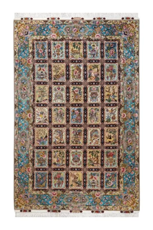 Mosaic Tales Tabriz Persian rug – hand-knotted 55 Raj panel design in fine wool and natural silk on silk warp, 3.09 x 2 m (6.18 sqm) luxury collectible by Parsa Rugs