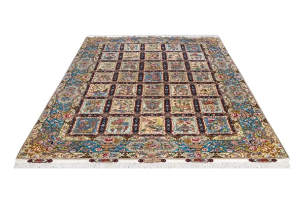 Mosaic Tales Tabriz Persian rug – hand-knotted 55 Raj panel design in fine wool and natural silk on silk warp, 3.09 x 2 m (6.18 sqm) luxury collectible by Parsa Rugs