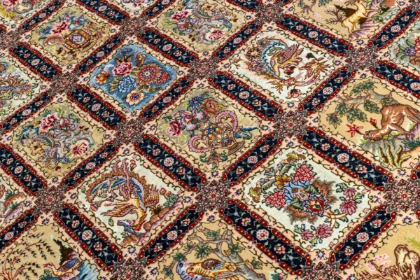 Mosaic Tales Tabriz Persian rug – hand-knotted 55 Raj panel design in fine wool and natural silk on silk warp, 3.09 x 2 m (6.18 sqm) luxury collectible by Parsa Rugs