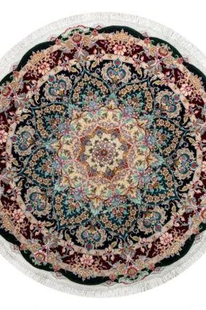 Royal Halo round Persian Tabriz rug – hand-knotted 55 Raj silk and wool carpet, 1.5 m, luxury collectible art piece by Parsa Rugs