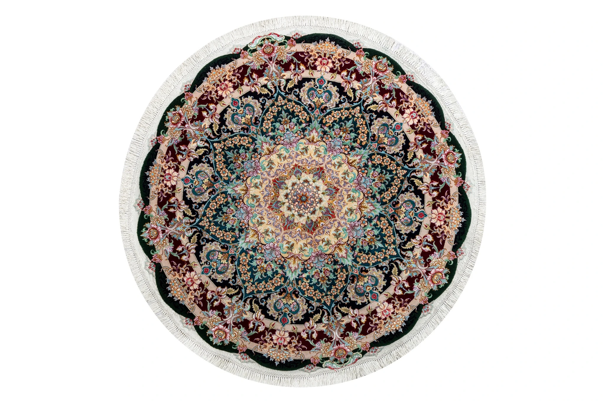 persian-round-rug-tabriz-fine-art-7-574-0-1 Royal Halo round Persian Tabriz rug – hand-knotted 55 Raj silk and wool carpet, 1.5 m, luxury collectible art piece by Parsa Rugs