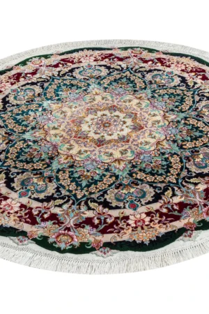 Royal Halo round Persian Tabriz rug – hand-knotted 55 Raj silk and wool carpet, 1.5 m, luxury collectible art piece by Parsa Rugs
