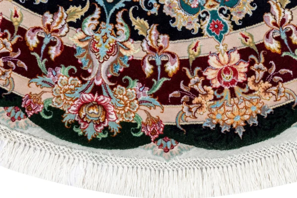 Royal Halo round Persian Tabriz rug – hand-knotted 55 Raj silk and wool carpet, 1.5 m, luxury collectible art piece by Parsa Rugs